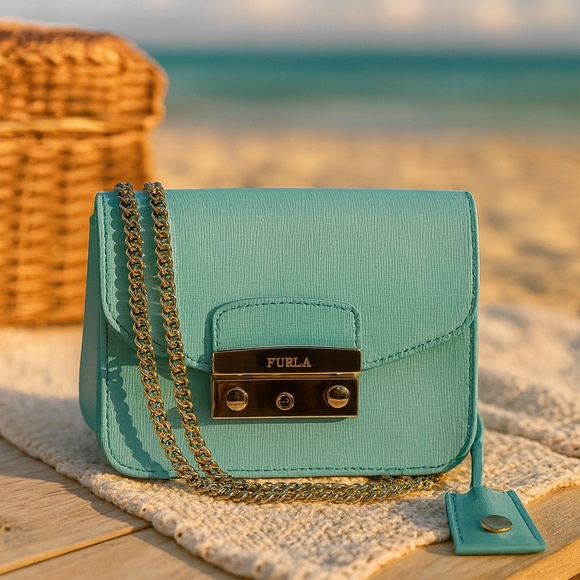 NEW Furla Julia Laguna Blue Leather Mini Crossbody Bag/Shoulder Bag